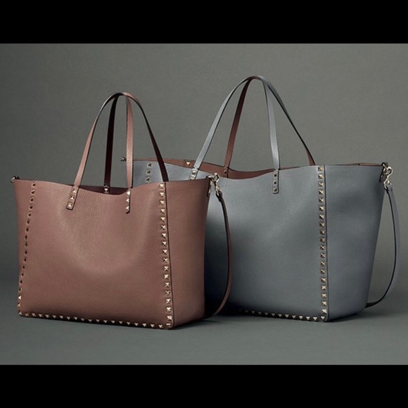 Valentino Rockstud reversible double-sided trapeze tote bag dusty rose and gray - Picture 16 of 17